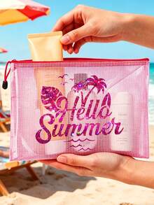 Túi đựng đồ chống nước dung tích lớn, túi đựng mỹ phẩm in kim tuyến "Hello Summer", chủ đề bãi biển, túi đựng mỹ phẩm trong suốt dung tích lớn, nhẹ, lưu trữ mùa xuân/hè, bền, hoàn hảo cho bơi lội, bãi biển, lặn và kỳ nghỉ hè, học sinh quay lại trường, túi đựng đồ chống nắng nhẹ, phù hợp cho bạn bè, gia đình, bạn gái và bạn cùng lớp. Quà tặng sinh nhật, ngày lễ, tiệc, đám cưới (phù dâu), Ngày của Mẹ, Ngày Nhà giáo và quà lưu niệm hoàn hảo - Nhiều màu - Xem 3