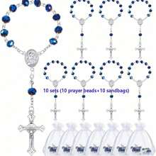 1/5/10 Sets Baptism Gift Set, With Faux Deep Blue Crystal Bracelet And Cross Pendant, Suitable For Various Party Gifts - Blue - View 8