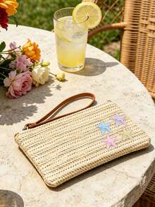 Straw Woven Clutch Bag With Starfish Decoration, Fresh Ocean Style Woven Coin Purse, Lightweight Durable Large Capacity Zippered Storage Bag, Summer Beach Vacation Bag, Travel Shopping Carry-On Organizer, Summer Gift For Girls And Besties, High Aesthetic, Suitable For Daily Casual / Vacation Travel, Easily Store Lipstick Keys And Small Items, Say Goodbye To Clutter, Full Of Summer Vibes, Perfect For Gifting Or Personal Use - Multicolor - View 7