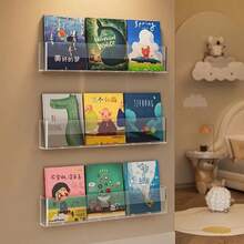 1pc Acrylic Book Display Rack, Wall Hanging Bookshelf For Children, Magazine Storage, Easy Installation Reading Rack - Multicolor - View 11