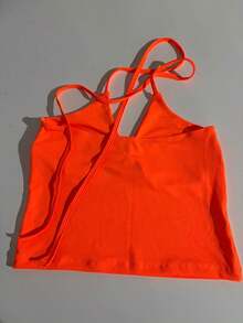 Minimalist Halter Top With V-Neck And Neck Tie - Summer - Naranja - Ver 8