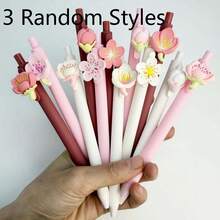3/5pcs Cute Cartoon Gel Pens, Random Styles With Big Eyes Design, Floral Decor Smooth Writing Pens, Pressurized Signing Pens, Suitable For Office, Writing, Stationery, Gifts, School - Multicolor Style B - View 1