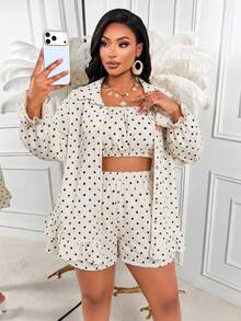AIJ Conjunto casual para mujer talla grande, incluye blusa con cuello de botones delanteros y bajo con volantes, elegante para vacaciones de verano - Base de albaricoque con manchas negras - Ver 4