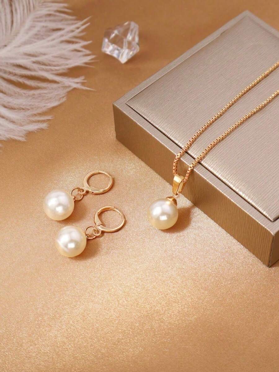 Conjunto de perlas minimalista francés, diseño de una sola cuenta para vacaciones de verano, accesorio elegante versátil para vestido de noche ligero / uso diario - Unitalla - Ver 1