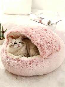 Semi-Enclosed Cat/Dog Bed, Pet Nest, Enclosed Cat House, Pet Supplies. Suitable For Small Cats, Small To Medium Cats And Dogs. Fluffy Round Covered Cat/Dog Bed. - Multicolor - View 1