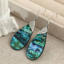 Anting Gantung Resin Cangkang Abalon Imitasi Berbentuk Tetesan Air, Bahan Emas Putih Berlapis Tembaga, Desain Vintage, Aksesori Desainer Niche Unik - Perak - View 6