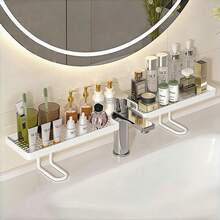 UNIQUEFORYOU 1 Pace Modern Luxury Drill-Free Glue-Free Standing Faucet Storage Rack, Wall-Mounted Bathroom Sink Organizer, Suitable For Washbasin. - White - View 2