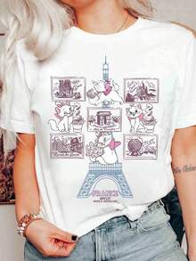 Disney Tee With Marie Cat Print, Perfect For Travel And Birthday. - White - View 1