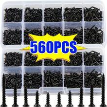 560piece Black Self-Tapping Screw Set In Various Sizes And Styles - For Wood Repair And Appliance Assembly, Includes Convenient Storage Box - Black - View 1