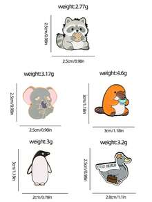 1/5pcs Cartoon Animal Enamel Brooch Platypus Penguin Multiple Styles Metal Pin Decor For Coat Canvas Bag Self-Use Decoration Holiday Gift For Friends Niche Thoughtful Gift - Multicolor - View 4