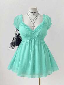 Elegant Blouse With Lace Trim In A Solid Color, Perfect For Summer - White - View 1