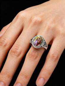 suteyi Personalized Photo Ring, Vintage Metal Pattern Ring, Can Be Inlaid With Your Photo, Multiple Sizes Available, Unique Commemorative Jewelry - Multicolor - View 6