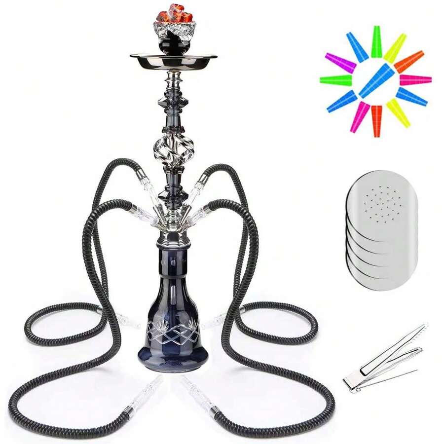 1pc Classic Small Double Tube Arabic Hookah Complete Set Glass Water Pipe Shisha Accessories No Electricity Required Arabic Hookah Glass Bowl - one-size - View 1