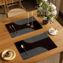 1pc Black And White Striped Placemat, Breakfast Mat, Coffee Mat, Coaster Set, Bowl And Plate Mat, Home Decor, Kitchen Accessory, Easy To Clean Placemat, Suitable For Family, Kitchen Dining Table Decoration, Holiday Gift, Multi-Piece Combination Set, Linen Placemat - Multicolor - View 8