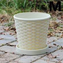 Maceta tejida de bambú grueso, maceta de estilo nórdico para interiores/exteriores, maceta de plástico con agujero de drenaje y bandeja, adecuada para plantar hiedra, suculentas y otras plantas en maceta - Multicolor - Ver 24