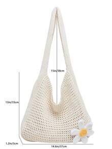 Casual Versatile Crochet Knit Large Capacity Shoulder Bag - Beige - View 9