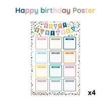 4pcs Classroom Birthday Hanging Chart, Classroom Birthday Calendar, Birthday Theme Classroom Bulletin Board Decor, Happy Birthday Theme Decoration, Back To School Teaching Supplies Birthday Poster - Multicolor - View 9