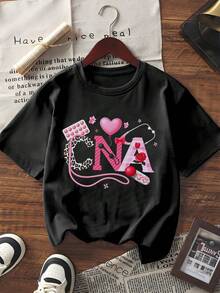 Unisex Casual Short Sleeve T-Shirt DNA Graphic Print Heart Stethoscope Cute Loose Fit Tee - Black - View 6