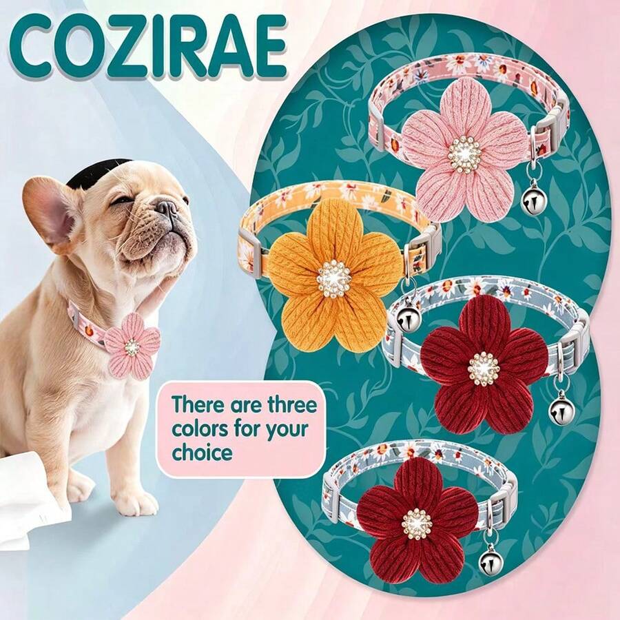 1 pieza Collar floral para mascotas con campana + decoración de flor desmontable - Collar ajustable para gatos y perros, collar suave adecuado para perros y gatos medianos y pequeños, paseos diarios / fotos de fiesta