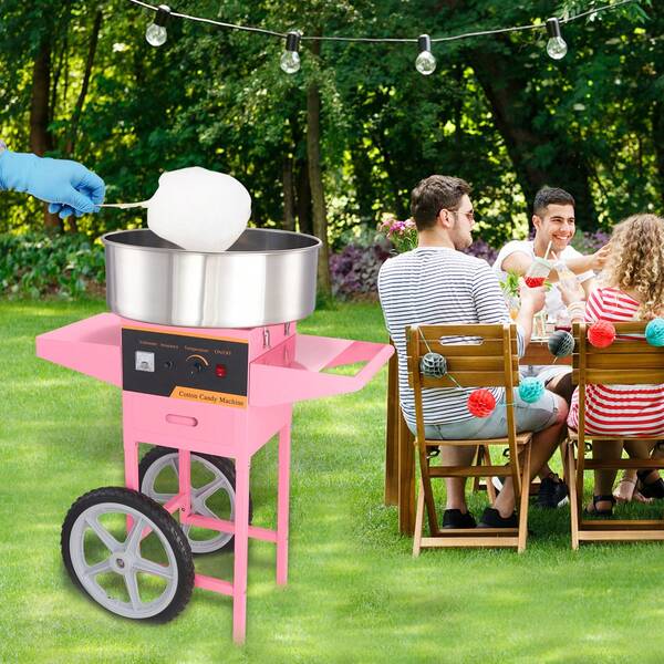 VEVOR Máquina Eléctrica de Algodón de Azúcar con Carro, Fabricante de Hilo Comercial de 1000 W con Tazón de Acero Inoxidable, Cuchara de Azúcar y Cajón, Perfecto para el Hogar, Cumpleaños de Niños, Fiesta Familiar, Rosa