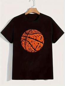 Camiseta para Niños, Camiseta con Estampado de Baloncesto de Dibujos Animados, Cuello Redondo, Manga Corta, Ropa Casual Cómoda para Niños para el Verano - Negro - Ver 1