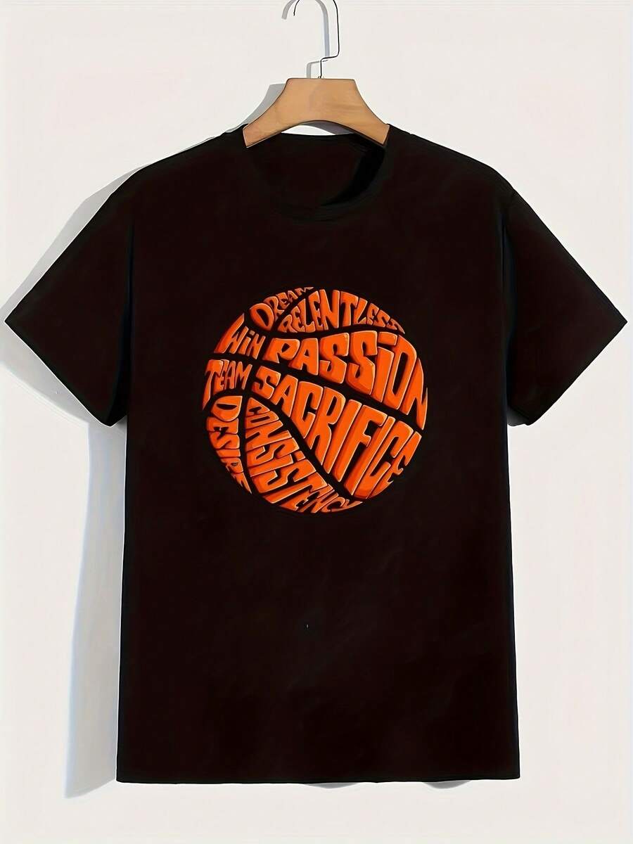 Camiseta para Niños, Camiseta con Estampado de Baloncesto de Dibujos Animados, Cuello Redondo, Manga Corta, Ropa Casual Cómoda para Niños para el Verano - Negro - Ver 1