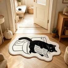 1pc Cat Sitting On Toilet Reading Book Bath Mat, Bathroom Rug, Door Mat, Small Rug, Carpet, Floor Mat, Home Decor, Area Rug, Outdoor Mat, Bedroom Carpet, Washable Rug - Multicolor 3 - View 5