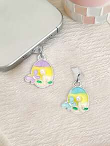 Pearl Butterfly Flower Phone Dust Plug, Painting Style Phone Charging Port Decor Unique Accessory, Anti-Lost Pendant Compatible With All Phone Models - Multicolor - View 3