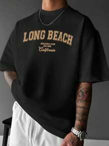 Simple Studio | Men's Casual Crew Neck Letter Print T-Shirt For Summer - Hitam - View 1
