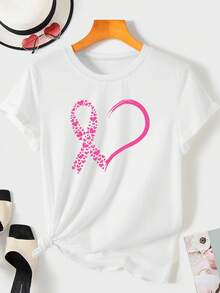 Women's T-Shirt - Casual Pink Blouse With Hearts And Bow, Machine Washable, Soft And Stretchy Fabric, Ideal For Charity Events And Everyday Wear - 白色 - 查看 2