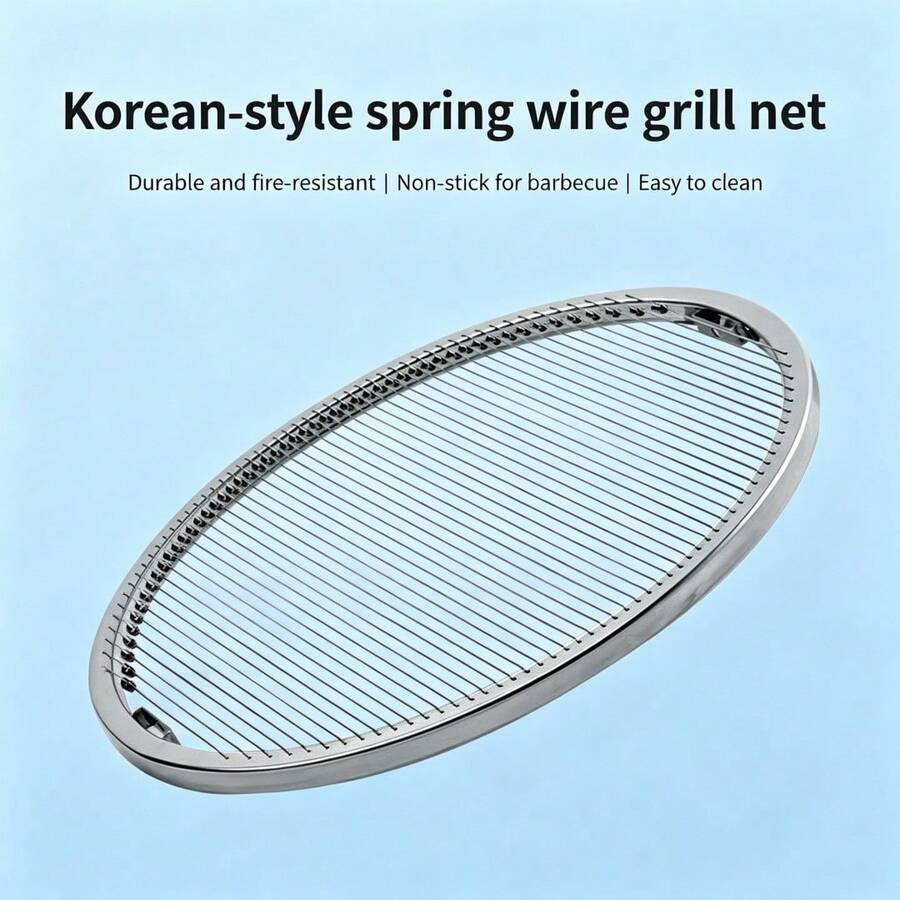Rejilla de parrilla de alambre de resorte estilo coreano de acero inoxidable 304, antiadherente, resistente al calor, fácil de limpiar, malla de barbacoa para camping al aire libre y cocina a la parrilla - acero inoxidable 304 - Ver 1