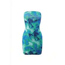 Vestido corto ajustado sin tirantes con estampado floral para mujer, estilo sexy europeo y americano, verano 2026 - Rojo - Ver 8