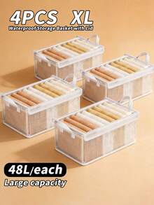 Transparent Stackable Storage Bins With Lids, Dust-Proof, Moisture-Proof, Waterproof Baskets, Multi-Functional Storage Boxes And Baskets Suitable For Home, Picnic, Dorm, Kitchen, Bedroom, Closet And Various Occasions. - Clear - View 18