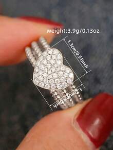 1pc Elegant Heart-Shaped Cubic Zirconia Ring, Suitable For Women To Wear, Suitable For Wedding, Engagement, Anniversary Party, Valentine's Day Gift - 1# - View 6