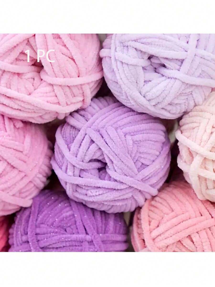 1 Skein 50g, Soft & Comfortable Chenille Yarn With Lurex, Thick Chenille Yarn, Fuzzy Yarn, Yarn Length Approx. 59m, Diameter Approx. 4.5mm, Suitable For Knitting Dolls, Bags, Scarves, Hats, Blankets (Waistband Random) - Multicolor - View 1