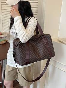 New Fashionable Travel Bag With Jacquard Pattern, Minimalist Niche Design, Stylish And Popular, Suitable For Short Trips, Fitness, With Spliced Color Blocks, Large Capacity, Versatile - Orange - View 4
