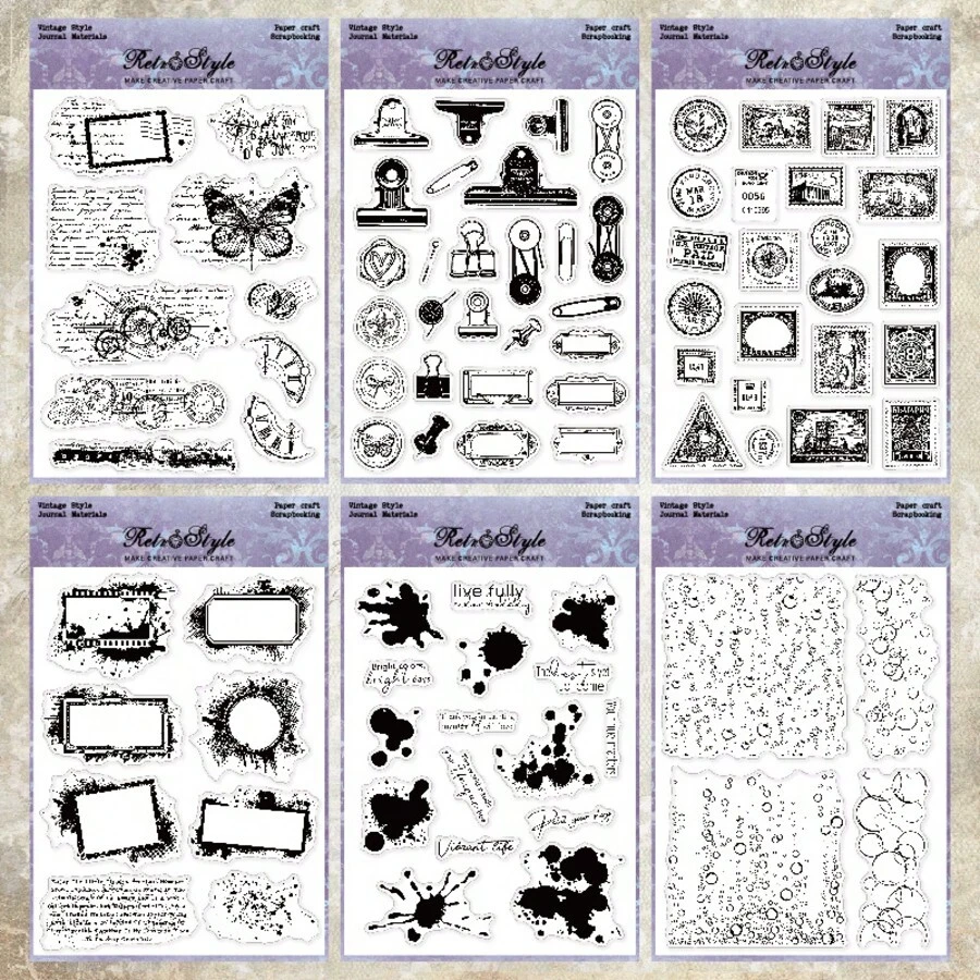 Sellos de silicona transparentes para agenda, sellos básicos de fondo vintage, sellos de goma decorativos DIY para agenda, suministros de relieve para scrapbooking - Sello de silicona - Ver 1