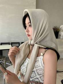 1pc/2pcs Solid Color Stitching Design Square Scarf 85cm, Lightweight Style, Suitable For Daily Use As Sun Protection Shawl, Headscarf Or Fashion Accessory, Also A Great Gift For Friends And Family; Can Be Used As Casual Headband Or Soft Headscarf/Veil To Match Robes. - Monochrome - View 6