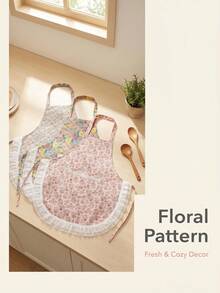 1pc Multicolor Floral Lace Trim Apron, Women's Apron, Fashionable, Breathable, Flower Arrangement Apron, Home Apron, Suitable For Kitchen Cooking, Baking, Gardening, Party Scenes, Lightweight, Household Style - Multicolor - View 6