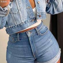 yonghongmaoyi1 Pantalones cortos vaqueros de cintura alta de moda y sexy, casuales y versátiles para todas las ocasiones, un éxito de en el mercado de Europa y EE. UU. para el verano - Gris - Ver 3