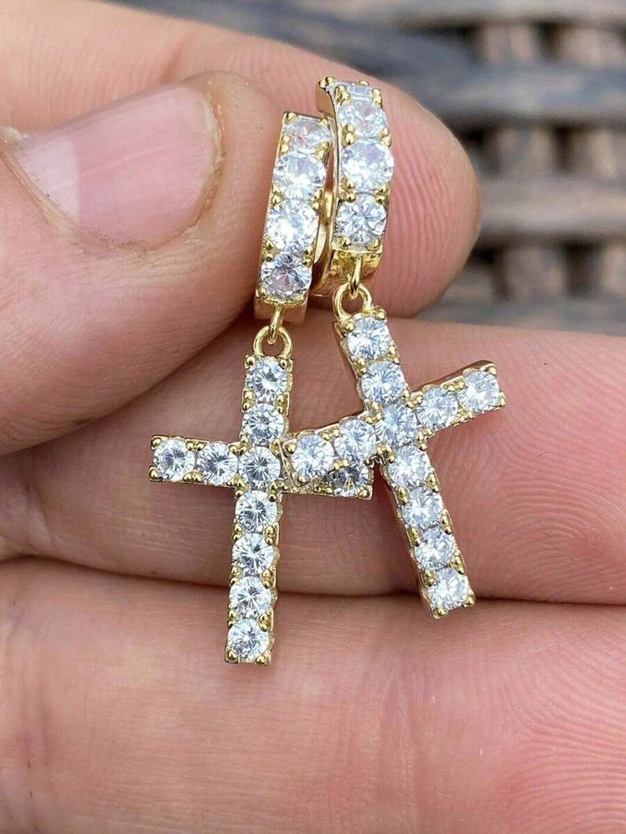 1對時尚立方氧化鋯吊墜耳環，女款婚禮訂婚週年慶派對珠寶情人節禮物