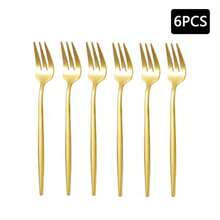 2/4/6/12pcs Gold Stainless Steel Fruit Forks, Suitable For Home Afternoon Tea, Cake, Fruit, Dessert - Gold - View 5