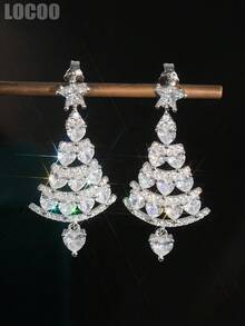 1 Pair Elegant Cubic Zirconia Earrings, Designed For Women, Suitable For Wedding, Engagement, Anniversary Party, Valentine's Day Gift - 1# - View 3