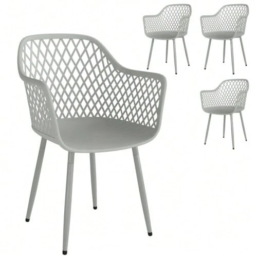 Set Of 4 UV-Resistant Plastic Garden Chairs With Armrests And Backrest, 56 X 51 X 84 Cm, Grey - Grey - View 1