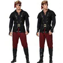 Men's Captain Jack Pirate Costume, Medieval Pirate Role Play Full Set Outfit, Halloween Stage Performance Costume - Multicolor - View 2