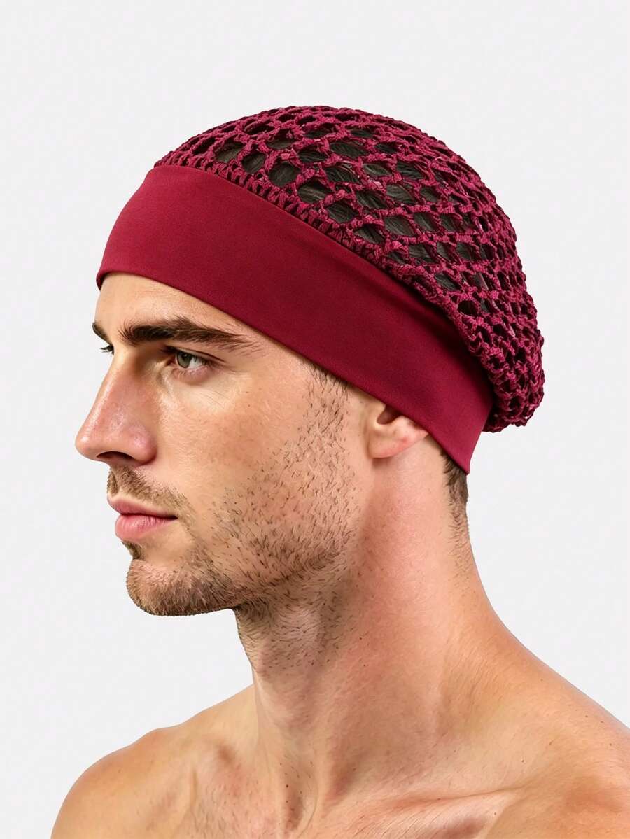 1 Stück Herren elastische Schlafhaube mit breitem Rand, Haarnetz-Kopfbedeckung, Beanie zur Haarpflege und Schönheitsbehandlung, geeignet für den täglichen Gebrauch - Bordeaux - Übersicht 1