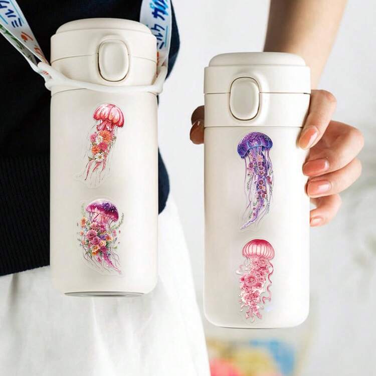 50張透明水母貼紙，海洋貼紙，海洋動物貼紙，透明貼紙，海灘貼紙，PET防水貼紙，適用於水瓶、電腦、筆記型電腦、手機、行李箱、筆記本、冰箱 - 1 - 查看 8