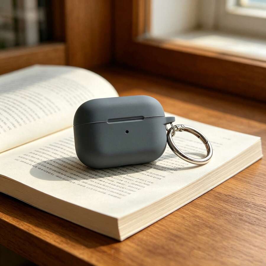 Funda protectora de silicona de unicolor para AirPods Pro 3, 4ª generación, funda protectora minimalista, 1ª/2ª generación 3ª generación Pro 2 funda protectora de silicona, con gancho redondo - Gris Oscuro - Ver 1