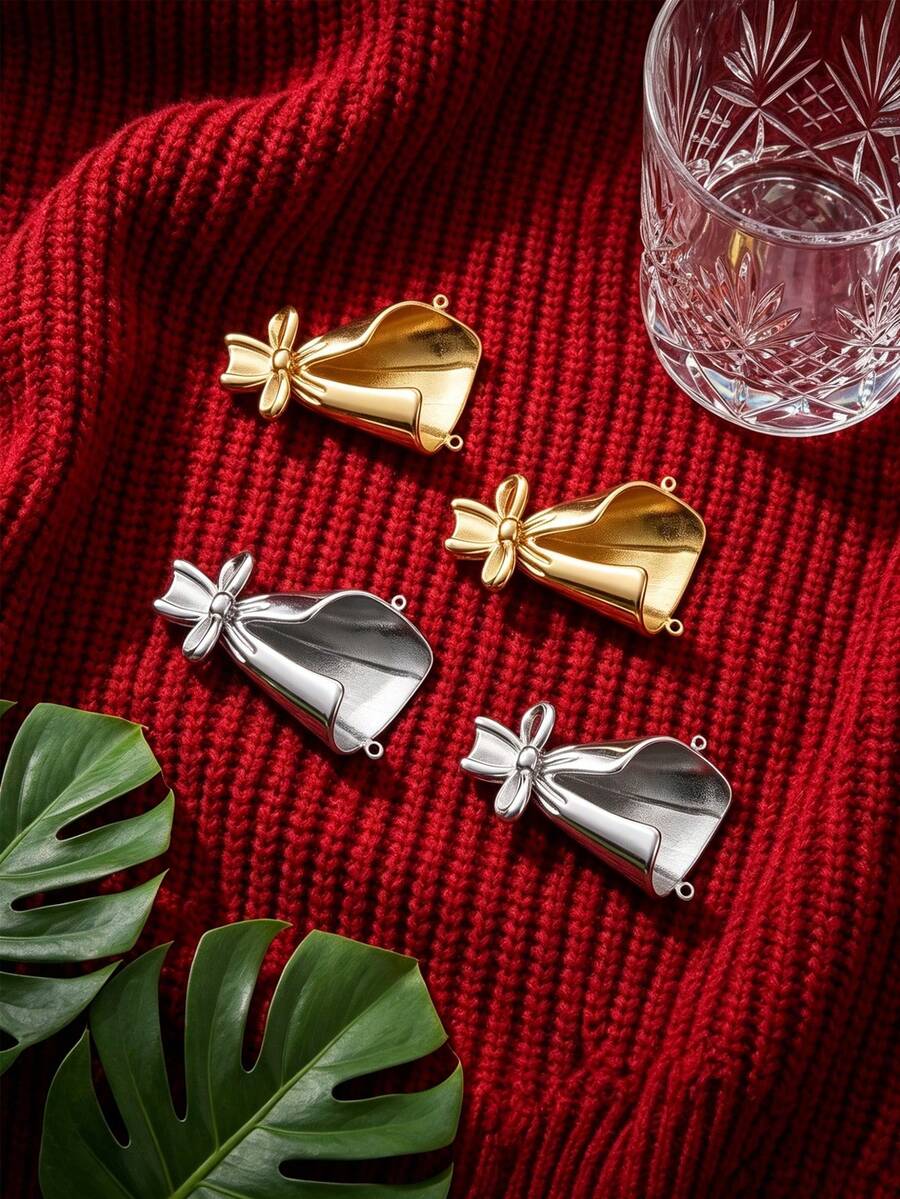 1pc 304 Stainless Steel 18K Gold Plated Double Ring Basket & Butterfly Shaped Connector Pendant, DIY Jewelry Making Accessory - Bouquet - View 1