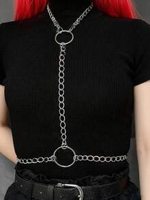 1件女款銀色嘻哈龐克風時尚多層流蘇褲子鍊條，適合萬聖節嘉年華派對或日常穿著 - 銀色 - 查看 2